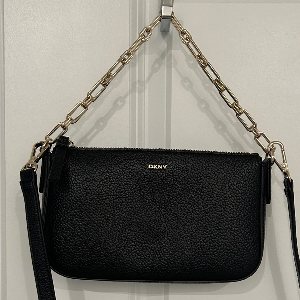 DKNY Black Crossbody Bag with Gold Chain